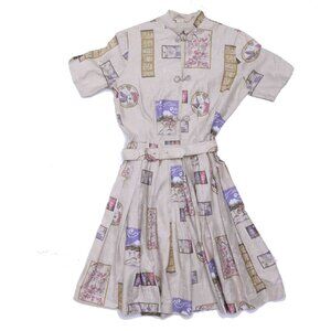 Gorgeous Vintage 1960's Belted Japanese Pattern Dress - 60's Qipao